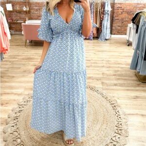 Blue Patterned Maxi Dress